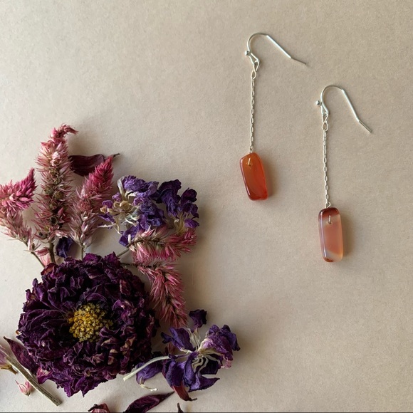 New Carnelian Stone Drop Sterling Silver Earrings - Picture 2 of 7